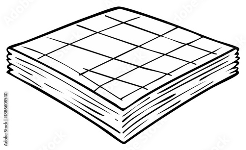 Sketch of Stacked Napkins with Checked Pattern for Mockup Projects or Illustrative Purposes