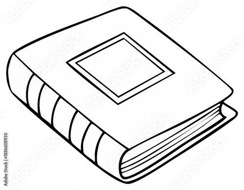 Simple illustration of a closed hardcover book with blank cover and spine detail