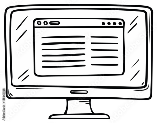 Illustration of a computer monitor with open browser window displaying text.