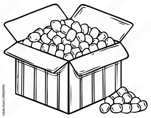 Open Cardboard Box Filled With Packing Peanuts and Spilled Contents