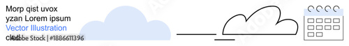 Cloud storage, task management, scheduling, data synchronization, digital planning, workflow organization. Minimalist design showing a cloud linked to a calendar. Cloud storage and task management