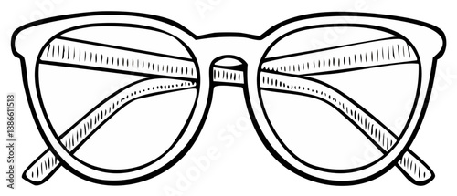 Classic Eyeglasses Line Art Drawing Simple Hand Drawn Illustration of Spectacles