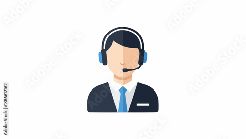 Man wearing headset and suit.