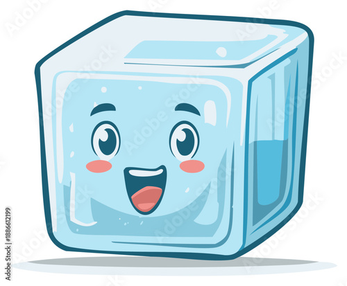Cute Ice Cube Cartoon Character Smiling Happy Water Block Mascot Illustration
