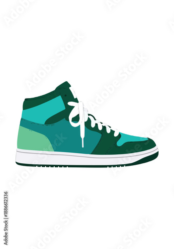 Stylish high-top sneaker illustration with vibrant green and teal colors