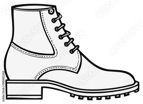 Classic leather work boot with laces and sturdy sole line art illustration