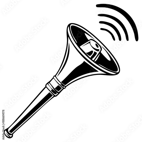 Vintage style air horn with sound waves emanating from bell silhouette