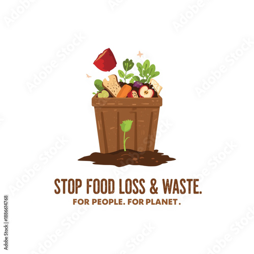 Vibrant illustration promoting sustainable food practices and waste reduction