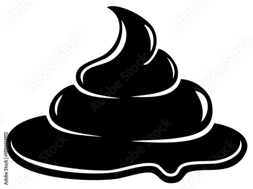 Cartoon black pile symbol: Stylized poo or chocolate dessert graphic