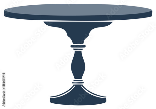 Elegant round table vector illustration, dark blue color, classical design for home decor