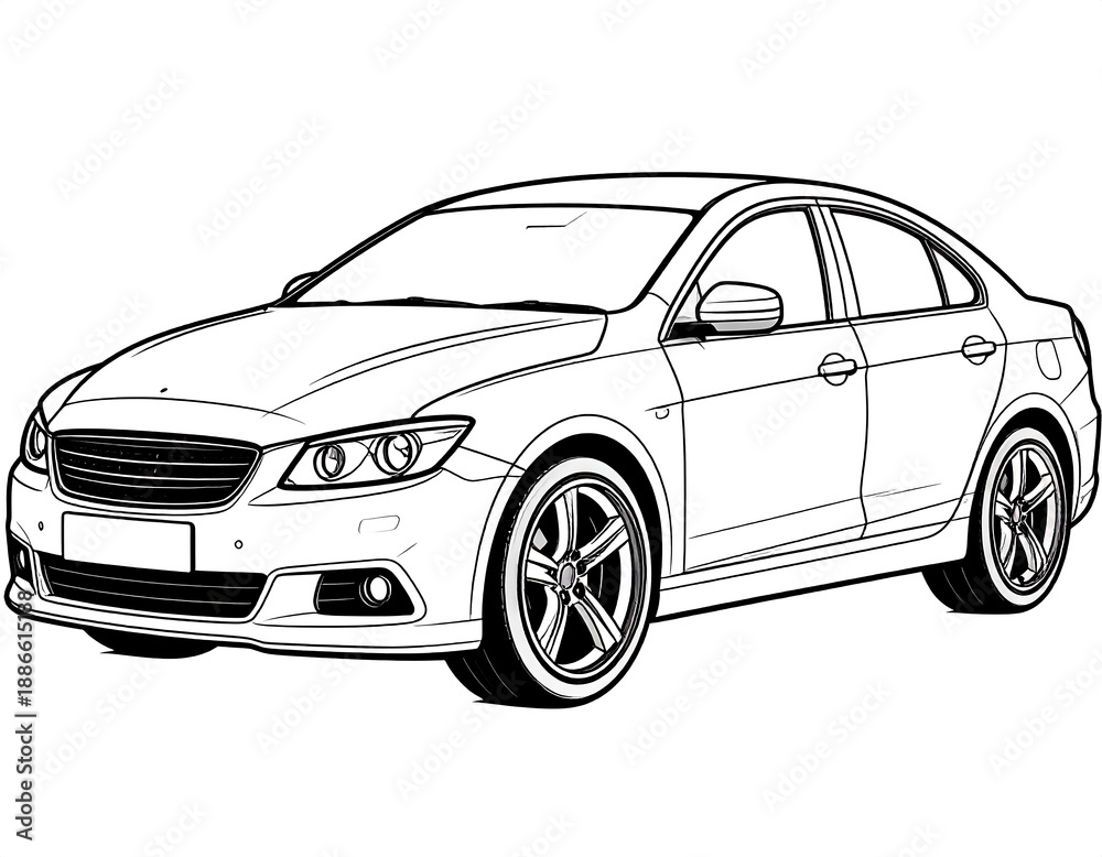 Fototapeta premium Sleek Sedan Car Outline - A Detailed Automotive Illustration.