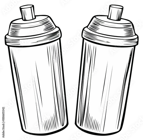 Two Black and White Spray Paint Cans With Distinct Bold Outlines Ready for Coloring Books and Creative Designs