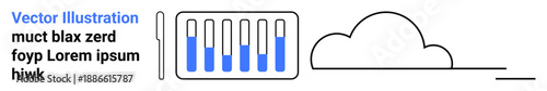 Bar chart with varying levels next to a cloud icon. Ideal for data analysis, cloud computing, storage management, technology processes, web design, business metrics, simple landing page