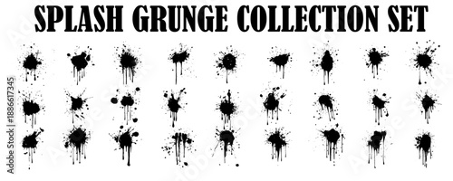 a set of black ink splatters on a white background, black ink splashes, Black grunge ink splatter vector illustration