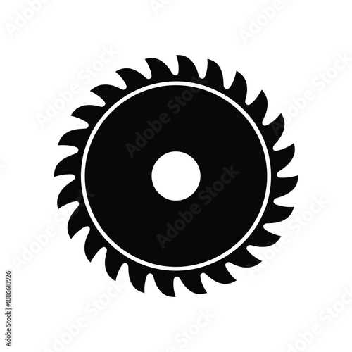 Simple black and white illustration of a circular saw blade design