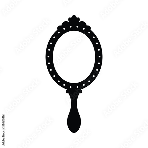 Elegant black hand mirror with ornate design simple and classic style