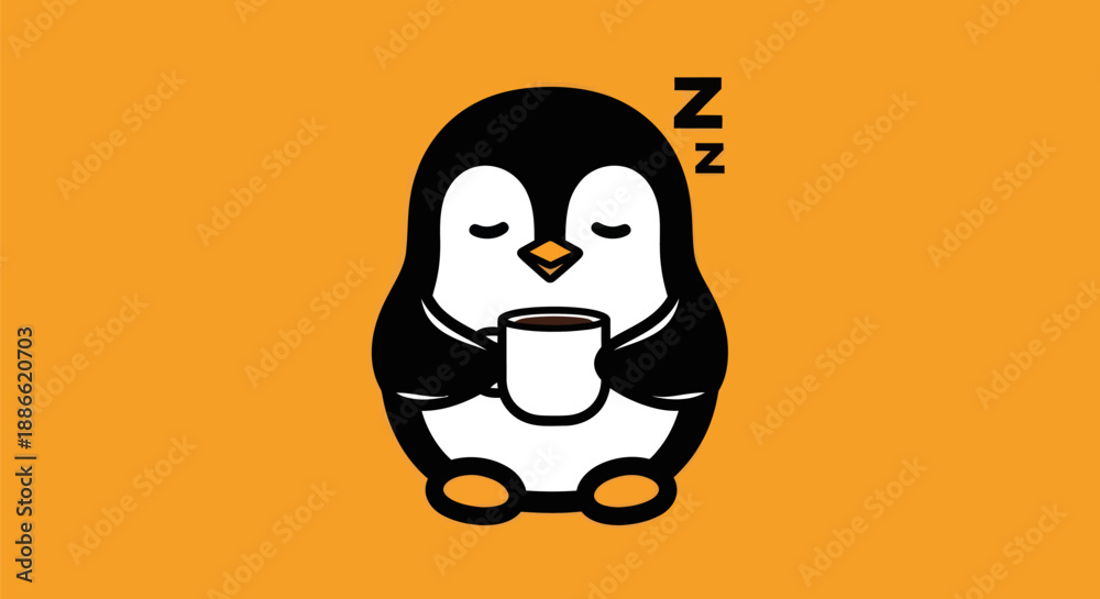 Fototapeta premium Cartoon penguin relaxing with coffee