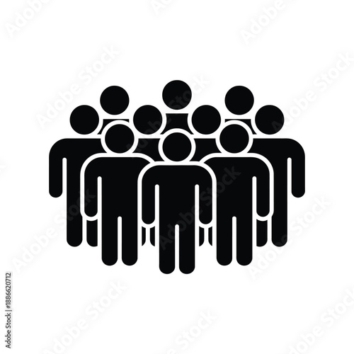 A group of people represented by simple black silhouettes