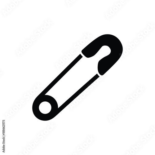 Simple black and white illustration of a single safety pin