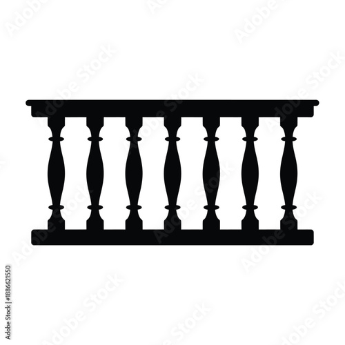 Black silhouette of a classical balustrade with repeating vertical elements