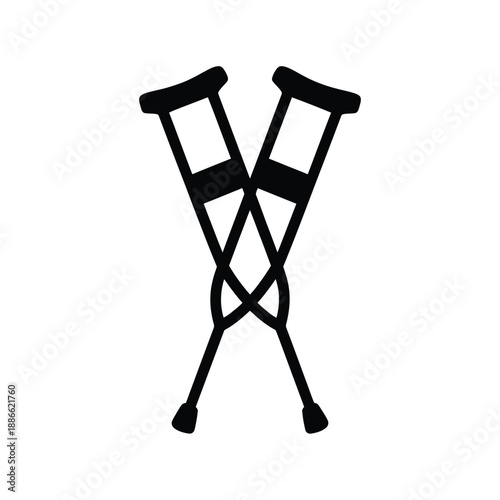 Black silhouette of a pair of crossed crutches on white background