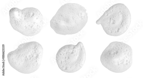 Slika na platnu White cleansing foam bubbles isolated on white background, soft airy texture of soap lather for skincare, beauty, hygiene, cosmetic branding, minimal clean concept and product mockup design