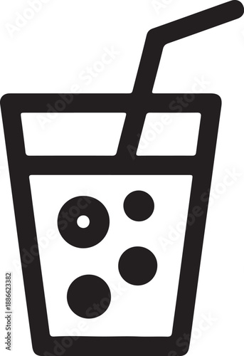Minimalist Cold Drink with Straw and Bubbles Line Icon