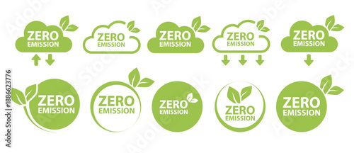 Zero Emission. Net zero label stamp design leaves Zero Emission carbon eco stamp symbol Vector