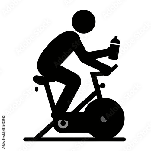 Man Riding Exercise Bike in Line Icon.
