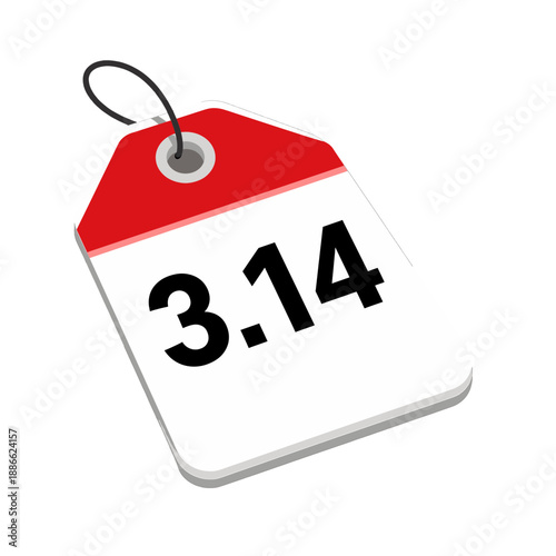 Red and white 3D price tag icon with version number.