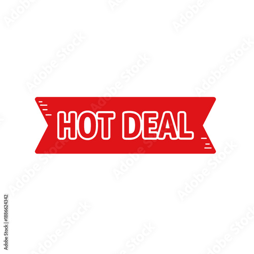 Red hot deal ribbon vector icon.
