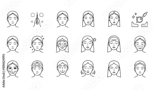 aesthetic, laser, skin, treatment, cosmetology, beauty, rejuvenation, facial, wrinkle, resurfacing, fractional, stretchmarks, therapy, dermatology, clinic, medical, icon, vector, line, outline, editab