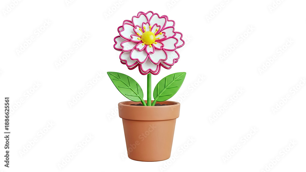 Naklejka premium 3D Render of a Stylized Flower in a Terracotta Pot
