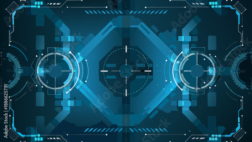 Futuristic interface with targeting reticles and abstract digital blue elements