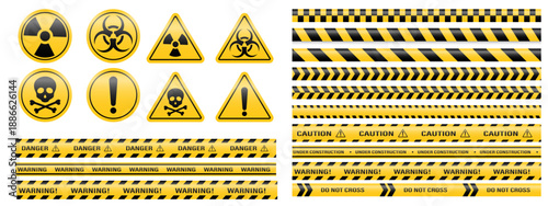 A vector set of warning tapes and signs. Abstract warning lines and signs for construction sites, police, and traffic accidents. Elements of the warning tape collection for your design.