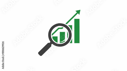 Magnifying glass over green chart graph.