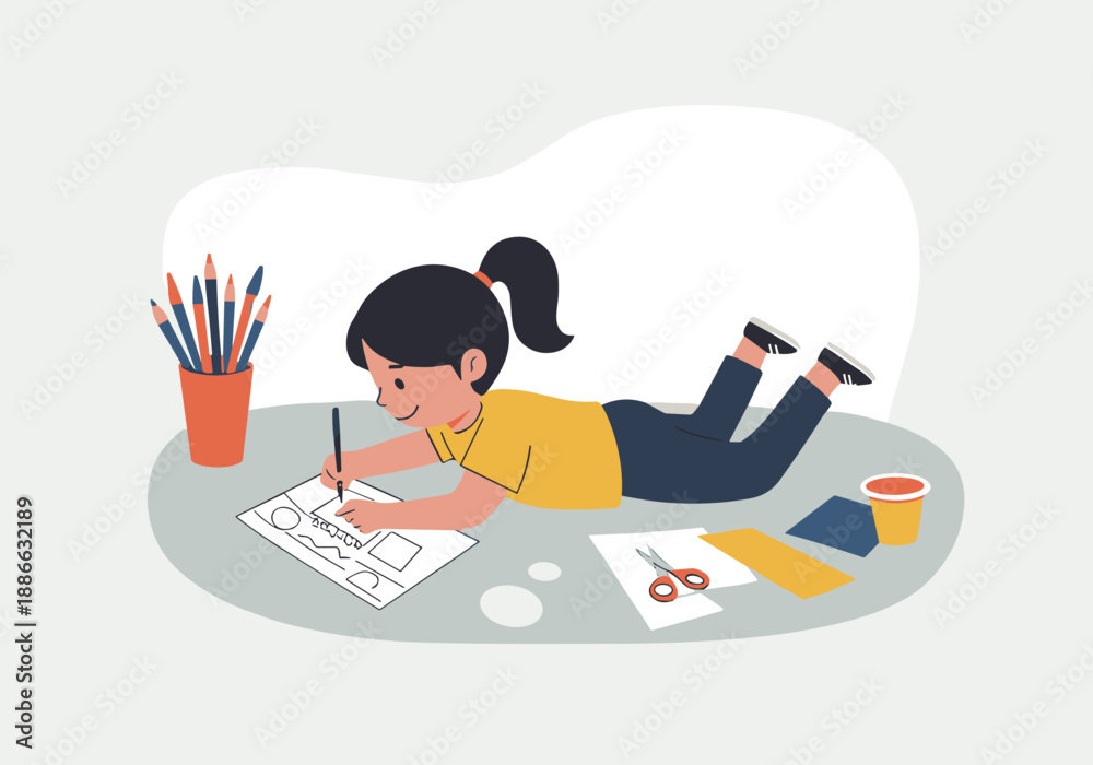 Obraz premium vector illustration of a girl reading a book
