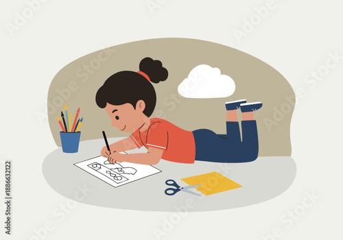 drawing of a girl with a pencil