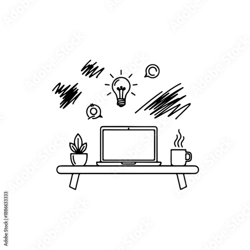 Outline icon of a creative freelancer workspace atmosphere 2