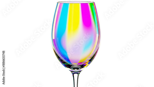 Rainbow champagne flute glass with colorful iridescent sheen isolated on transparent background