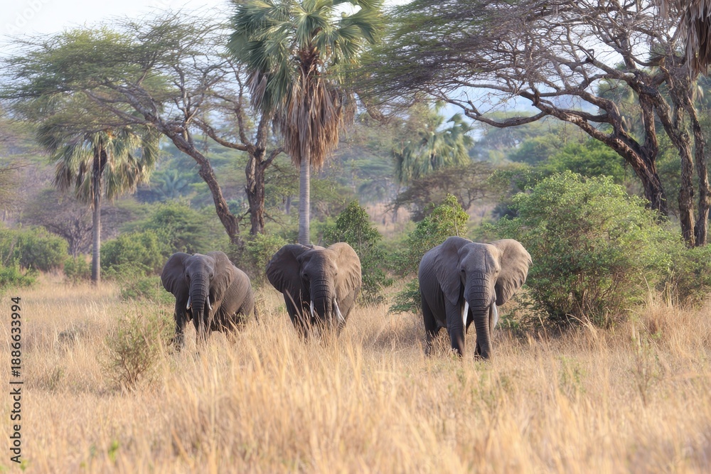 Fototapeta premium Mikumi National Park elephants Tanzania