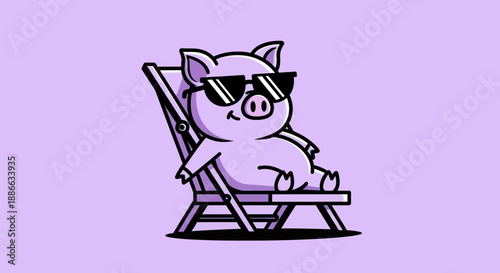 Cartoon pig relaxing in a chair