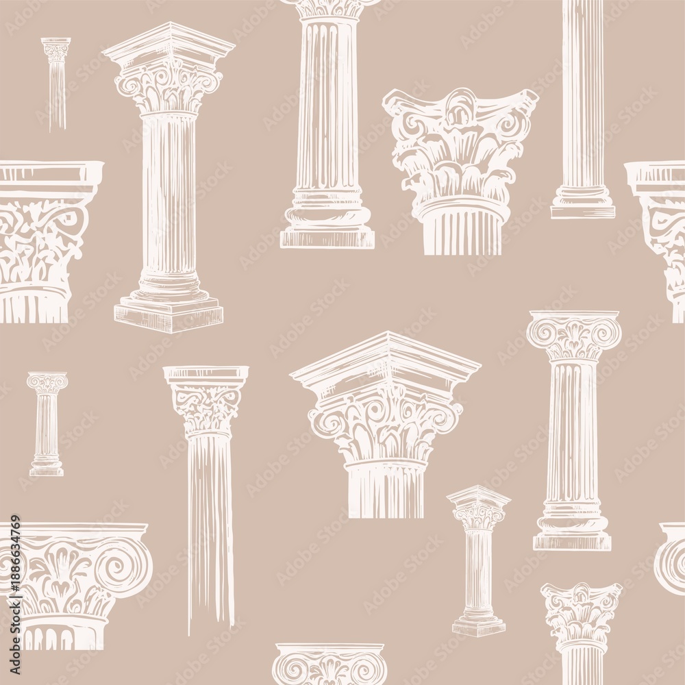 Obraz premium A sweet and easy-to-create seamless pattern in a vintage, classic style. A digital illustration of isolated elements in pastel tones. Perfect for wedding designs and Valentine's Day.