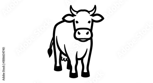 Simple Line Art Illustration of a Standing Cow.