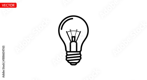 Simple Line Art Illustration of an Incandescent Light Bulb.