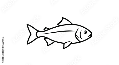 Simple Line Drawing of a Fish Illustration.
