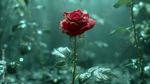 Blooming Red Rose in Garden PNG on Transparent Background Isolated on White Elegant Flower