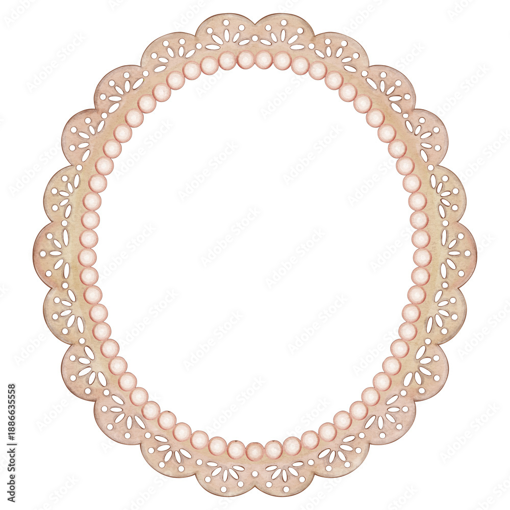 Obraz premium Watercolor Ornate Scalloped Pearl Frame