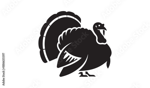 Bold black silhouette of a turkey with fanned tail feathers, ideal for Thanksgiving or holiday designs