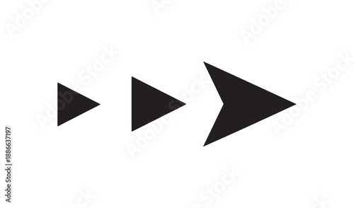 Sequence of three black arrows, increasing in size from left to right, symbolizing progress or forward motion.